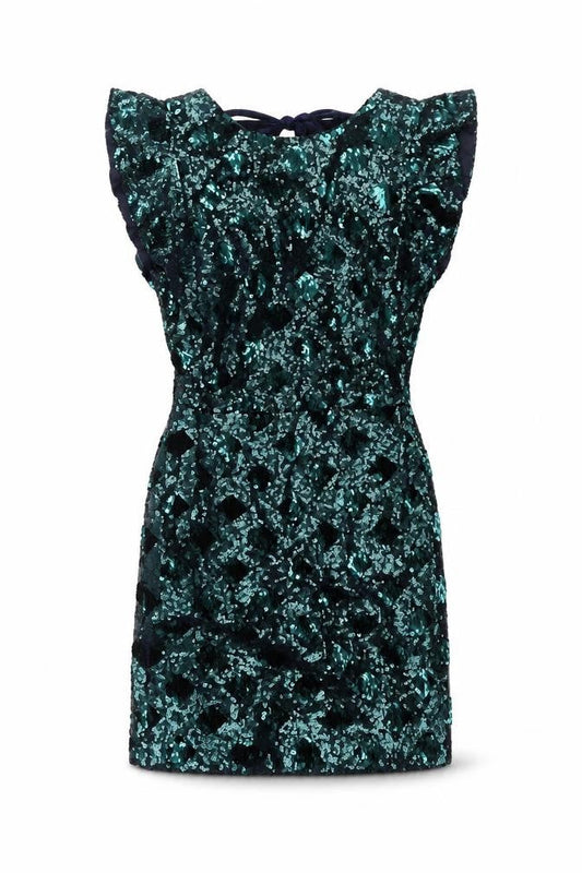 Zara Womens Green Polyester Mini Size XS Round Neck Zip - Sequin Bow