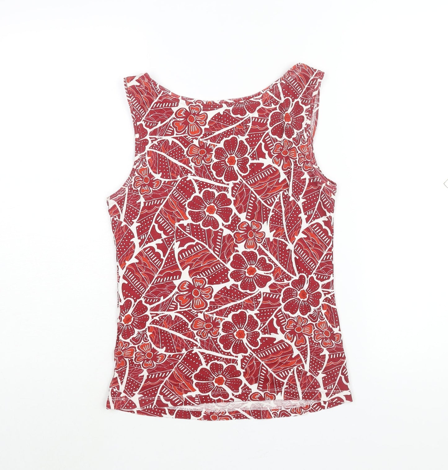 Debenhams Womens Red Geometric Cotton Basic Tank Size 10 Scoop Neck