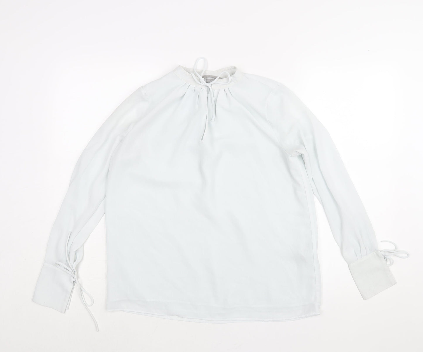 H&M Womens Blue Polyester Basic Blouse Size XS Mock Neck - Keyhole Neck
