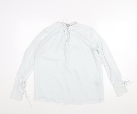H&M Womens Blue Polyester Basic Blouse Size XS Mock Neck - Keyhole Neck
