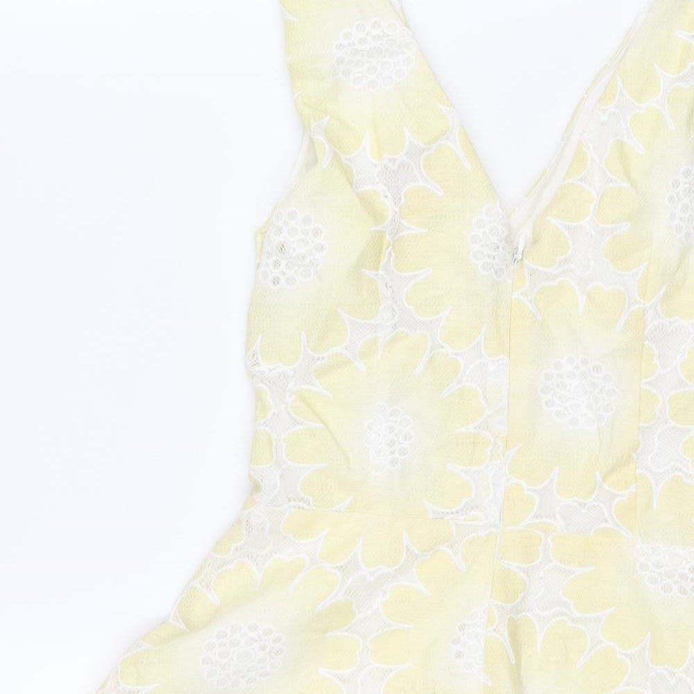 Traffic People Womens Yellow Floral Cotton Fit & Flare Size XS V-Neck Zip