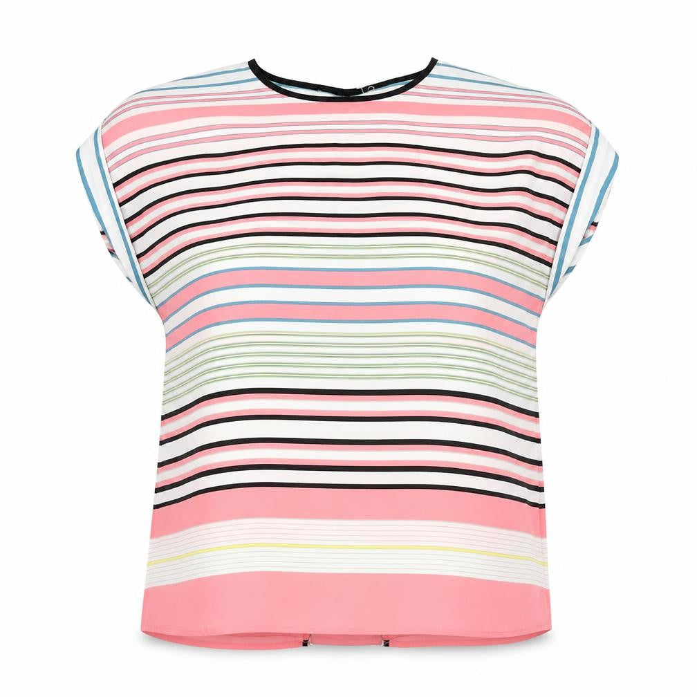 Oasis Womens Multicoloured Striped Polyester Basic Blouse Size 10 Round Neck - Back Slit