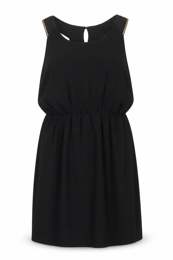 Coast Womens Black Polyester Shift Size 14 Round Neck Zip - Stud Detail