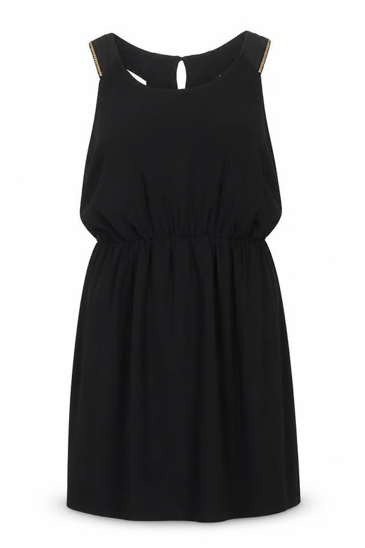 Coast Womens Black Polyester Shift Size 14 Round Neck Zip - Stud Detail