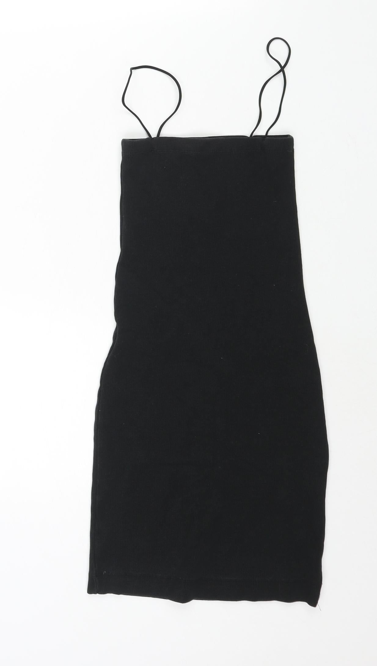 Zara Womens Black Cotton Mini Size S Square Neck Pullover - Ribbed