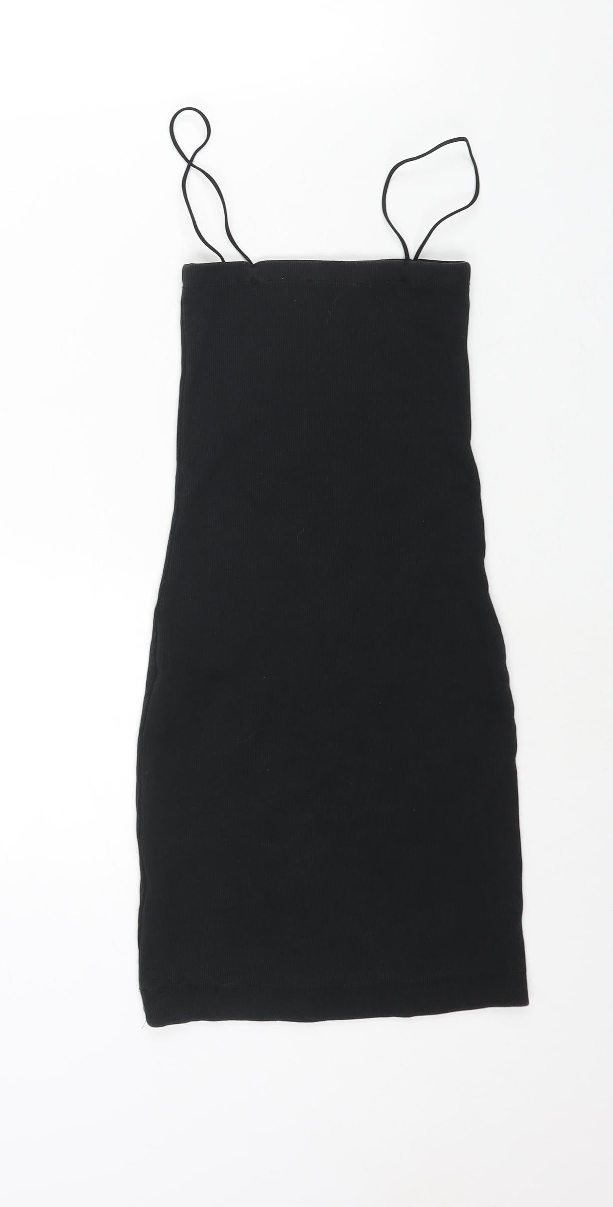Zara Womens Black Cotton Mini Size S Square Neck Pullover - Ribbed