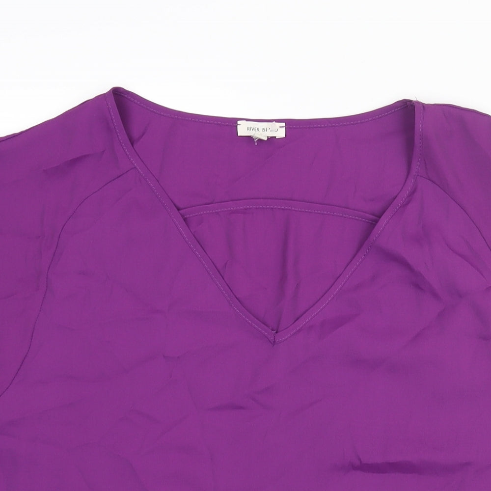 River Island Womens Purple Polyester Basic Blouse Size 14 V-Neck