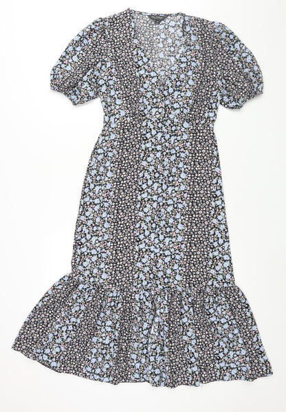 Additional front view of Miss Selfridge women’s multicoloured floral polyester shift, size UK 6, v-neck button