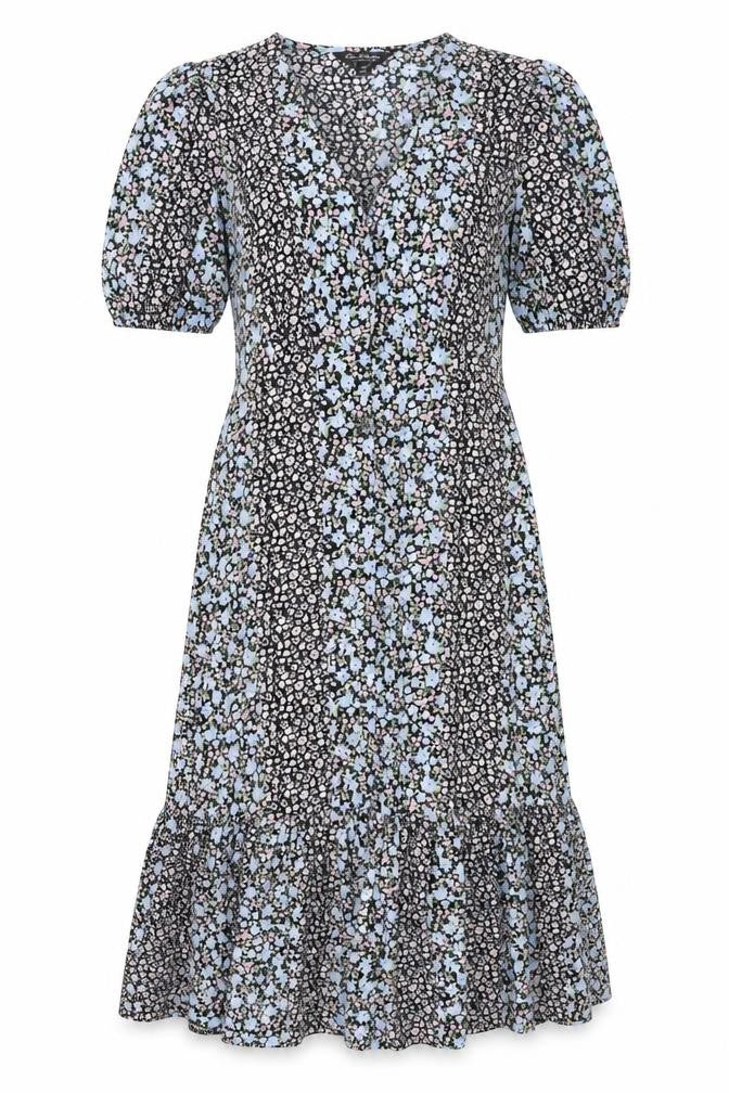 Miss Selfridge Womens Multicoloured Floral Polyester Shift Size 6 V-Neck Button