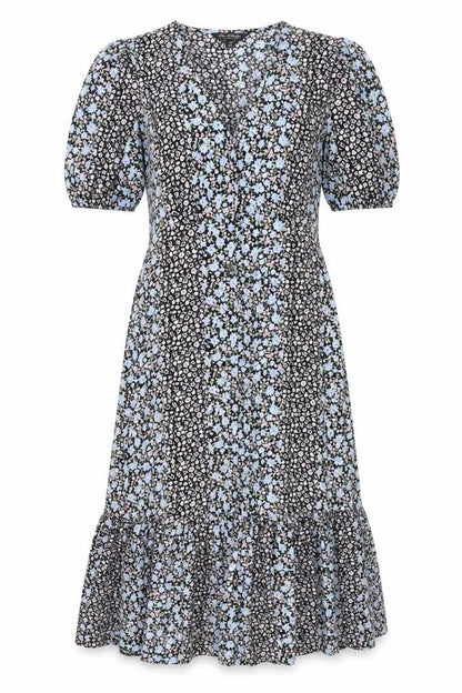 Front view of Miss Selfridge women’s multicoloured floral polyester shift, size UK 6, v-neck button