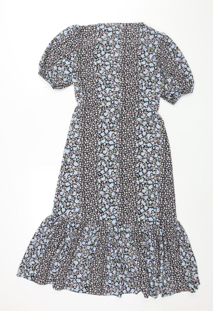 Back view of Miss Selfridge women’s multicoloured floral polyester shift, size UK 6, v-neck button