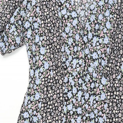 Close-up detail of Miss Selfridge women’s multicoloured floral polyester shift, size UK 6, v-neck button