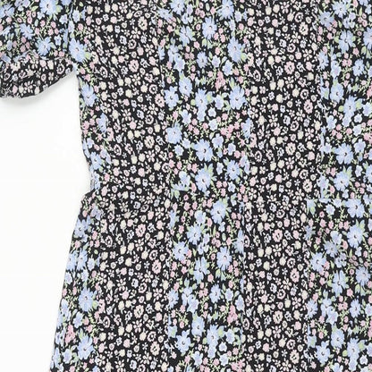 Brand and care label for Miss Selfridge women’s multicoloured floral polyester shift, size UK 6, v-neck button