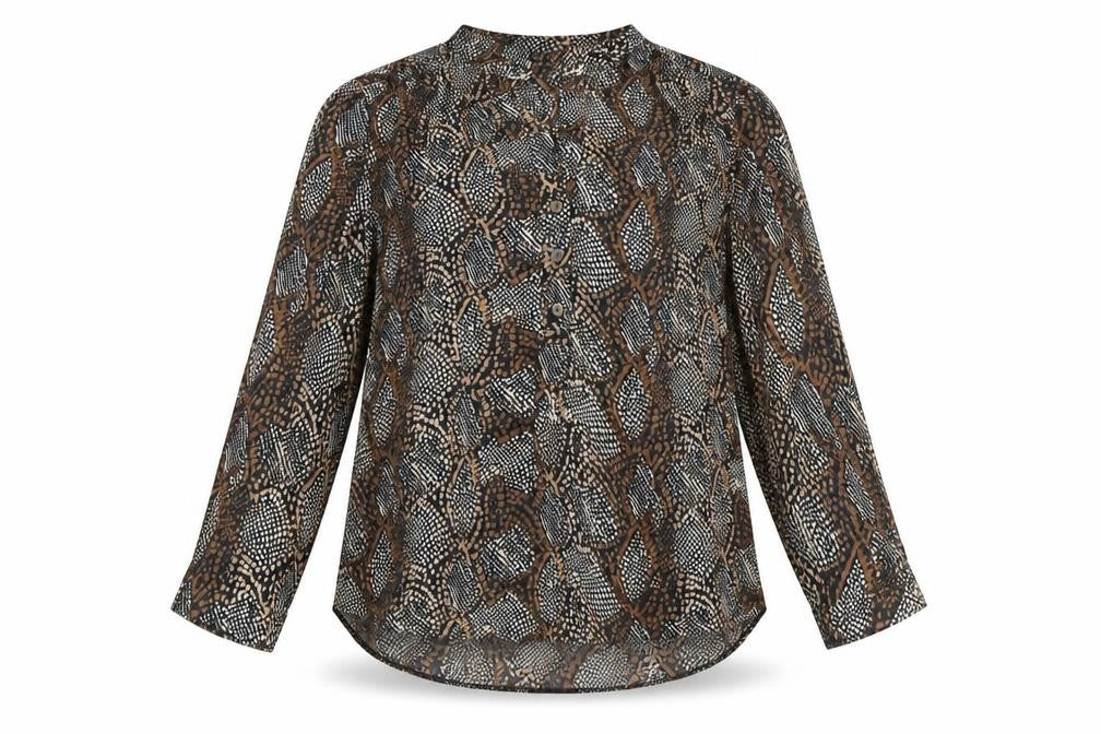 Code Womens Brown Geometric Polyester Basic Blouse Size L V-Neck