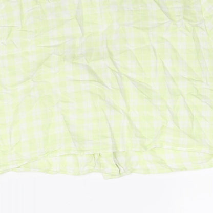 Divided by H&M Womens Green Check Cotton Cropped Button-Up Size 12 Collared