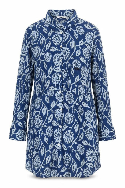 Zara Womens Blue Geometric Cotton Shirt Dress Size XS Collared Button - Floral Print