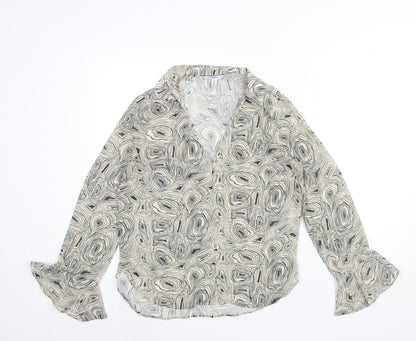 Next Womens Ivory Geometric Polyester Basic Blouse Size 10 Collared - Semi Sheer