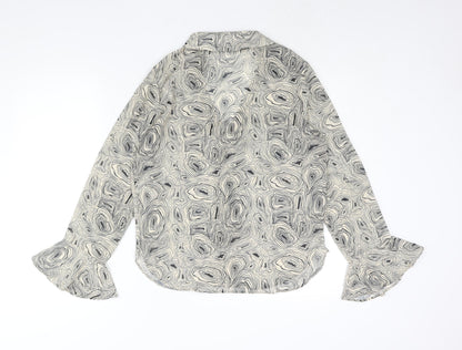 Next Womens Ivory Geometric Polyester Basic Blouse Size 10 Collared - Semi Sheer