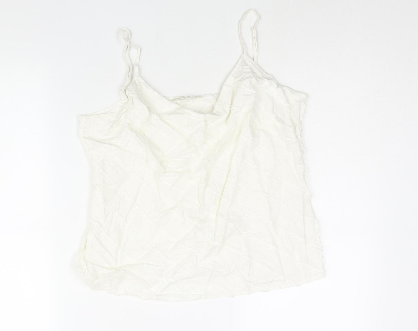 Marks and Spencer Womens Ivory Linen Camisole Blouse Size 16 Scoop Neck - Raw Edge Stripe Detail
