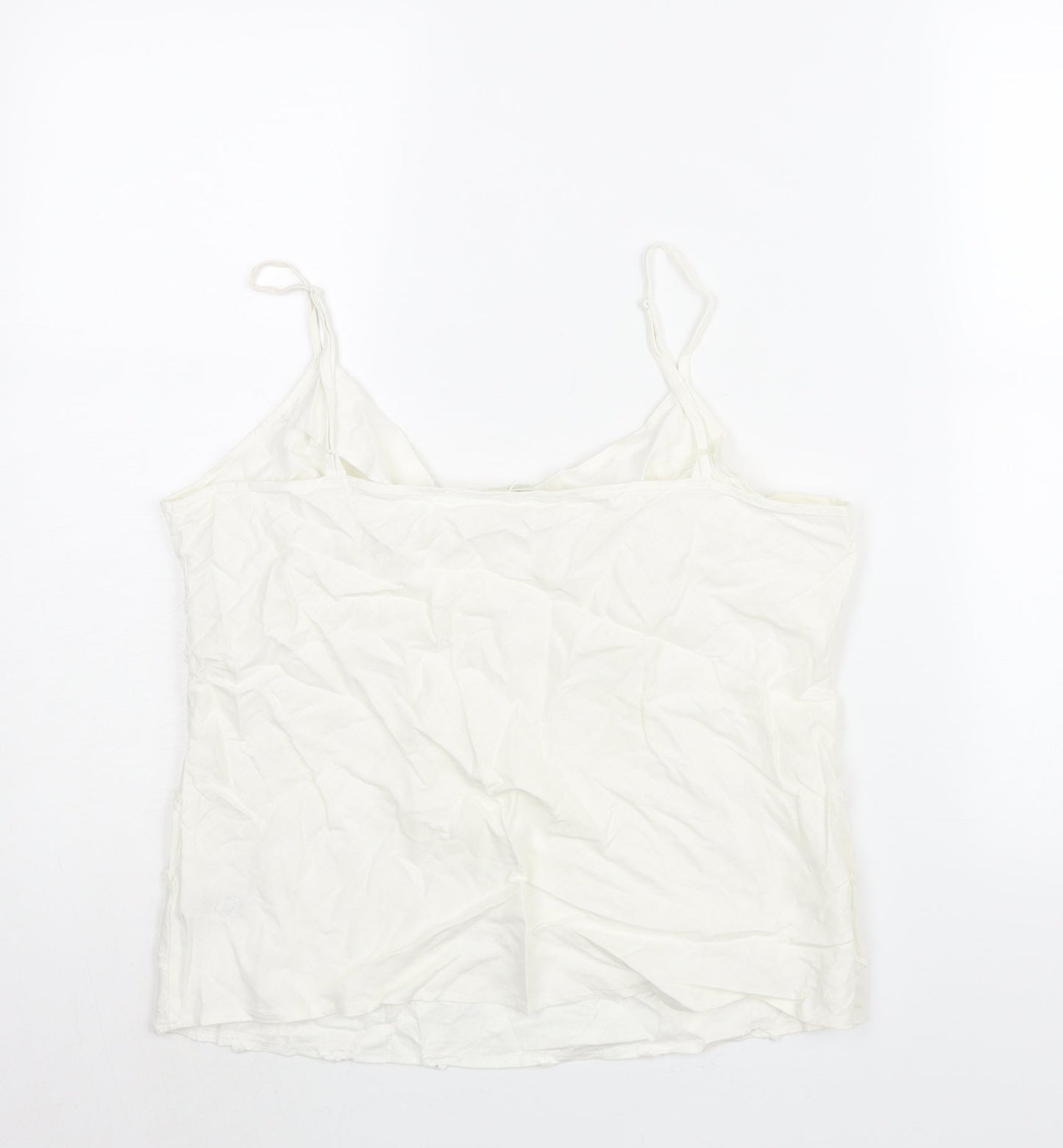 Marks and Spencer Womens Ivory Linen Camisole Blouse Size 16 Scoop Neck - Raw Edge Stripe Detail