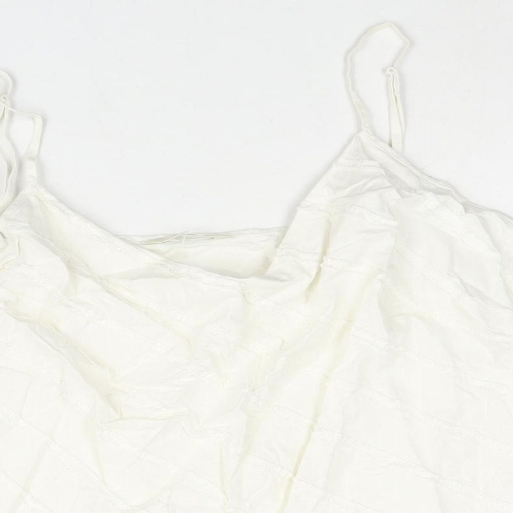 Marks and Spencer Womens Ivory Linen Camisole Blouse Size 16 Scoop Neck - Raw Edge Stripe Detail