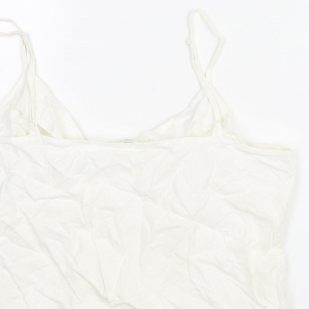 Marks and Spencer Womens Ivory Linen Camisole Blouse Size 16 Scoop Neck - Raw Edge Stripe Detail