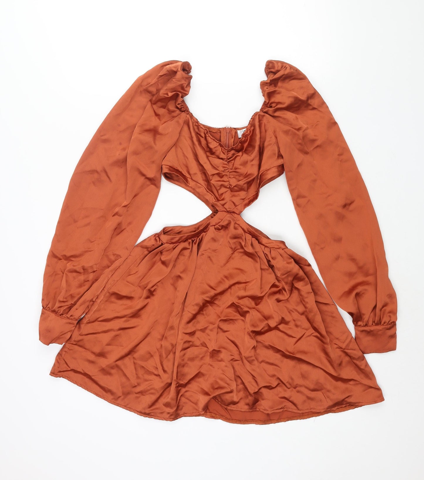Saint Genies Womens Brown Polyester A-Line Size 8 Square Neck Zip - Rouched Cut Out
