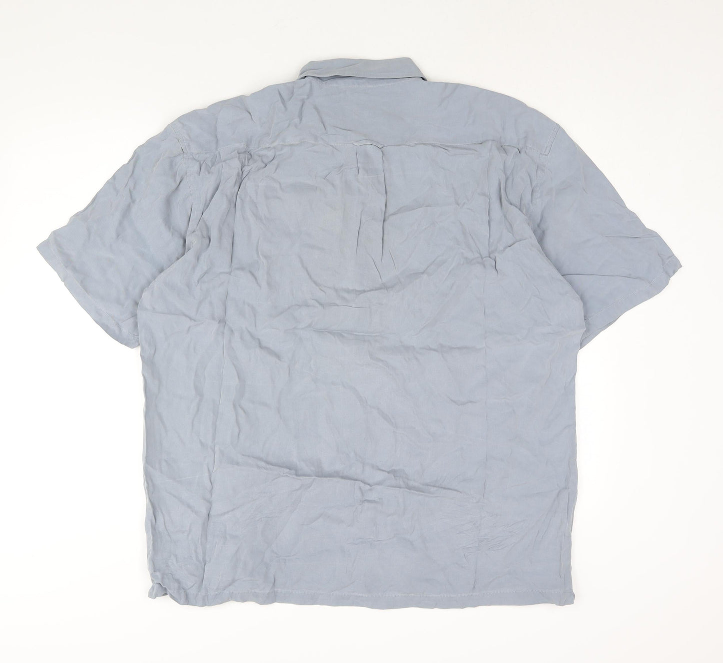 Saltaire Mens Blue Silk Button-Up Size XL Collared Button - Logo