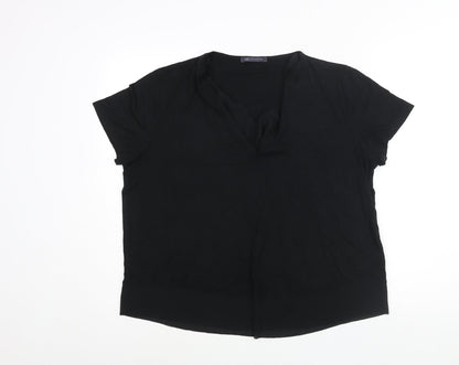 Marks & Spencer Womens Black Viscose Basic Blouse Size 16 V-Neck