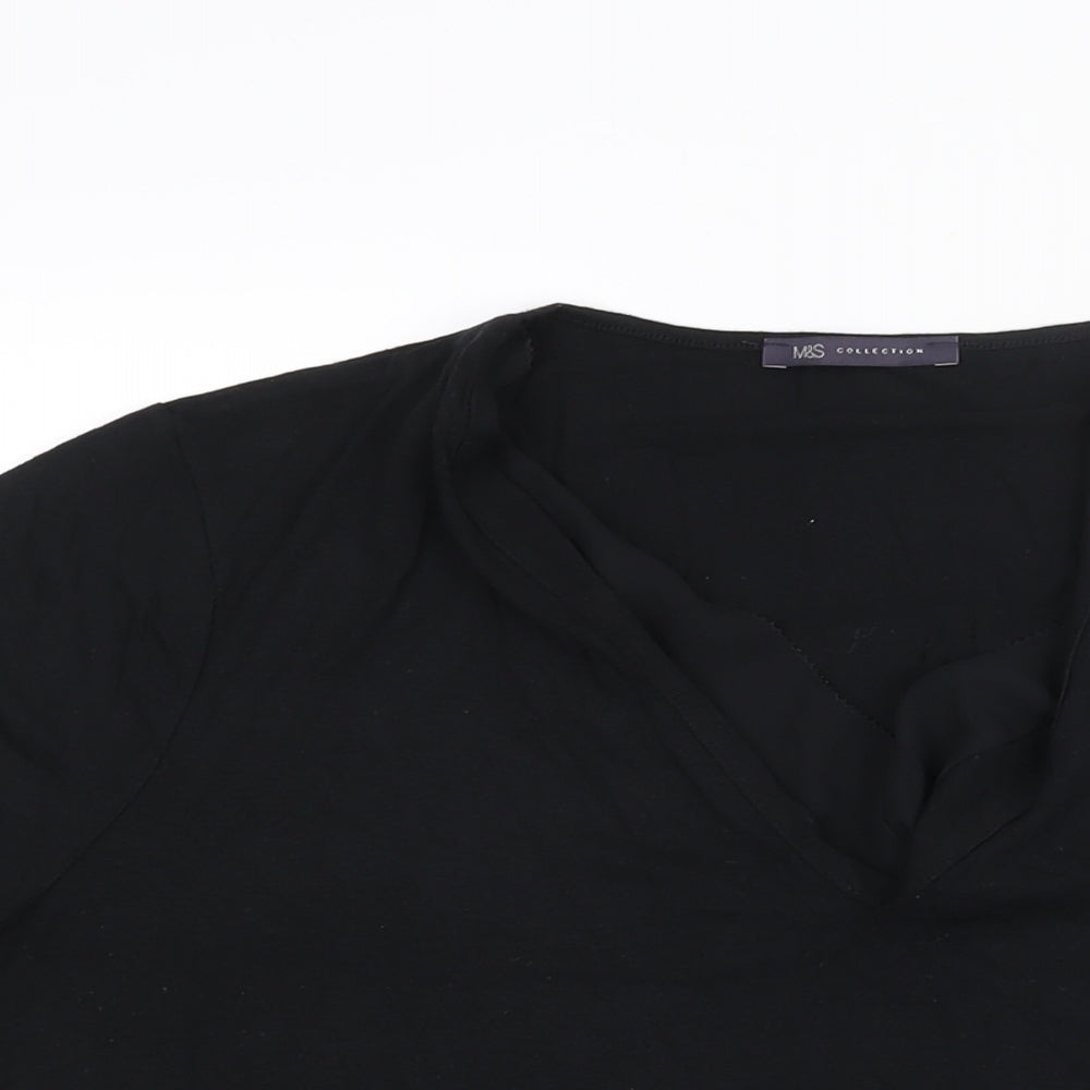 Marks and Spencer Womens Black Viscose Basic Blouse Size 16 V-Neck