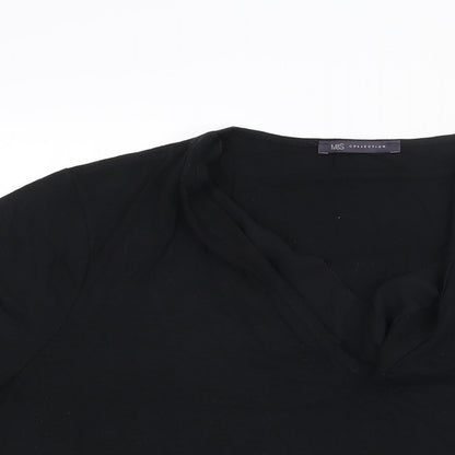 Marks & Spencer Womens Black Viscose Basic Blouse Size 16 V-Neck
