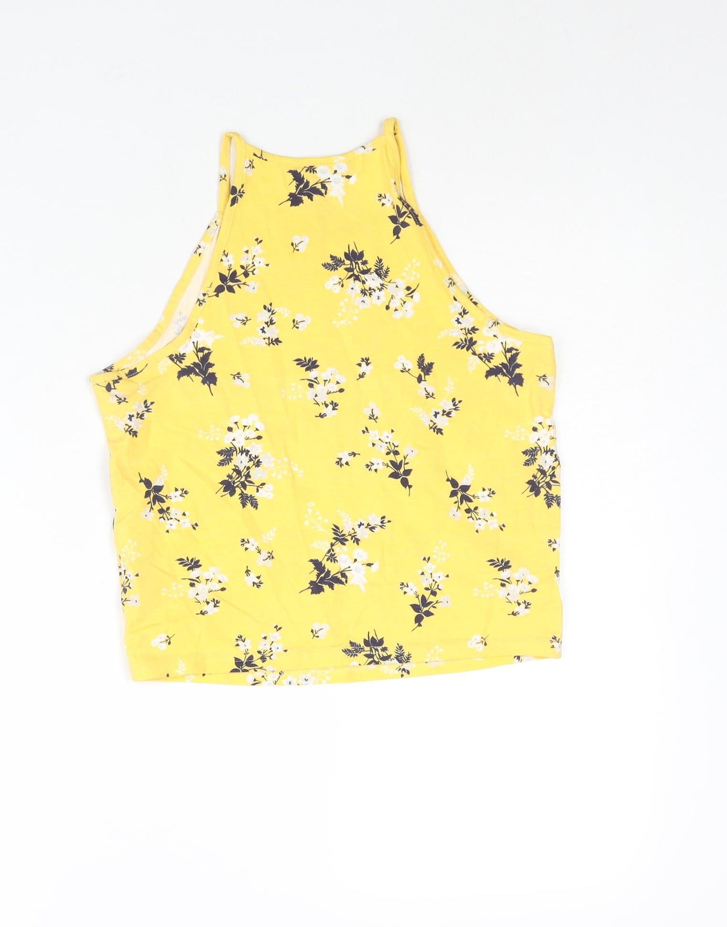 New Look Womens Yellow Floral Cotton Basic Tank Size 12 Square Neck