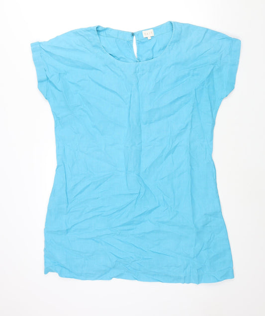 EAST Womens Blue Linen Shift Size 14 Round Neck Button