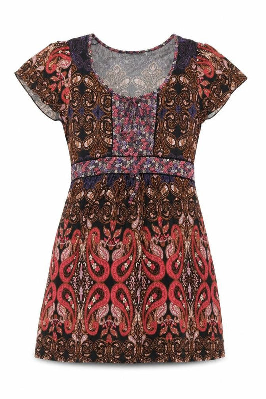 Wallis Womens Multicoloured Geometric Viscose A-Line Size 12 Scoop Neck Pullover - Belted