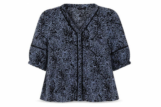 Marks and Spencer Womens Blue Animal Print Polyester Basic Blouse Size 18 V-Neck - Lace Detail Leopard Tiger Print
