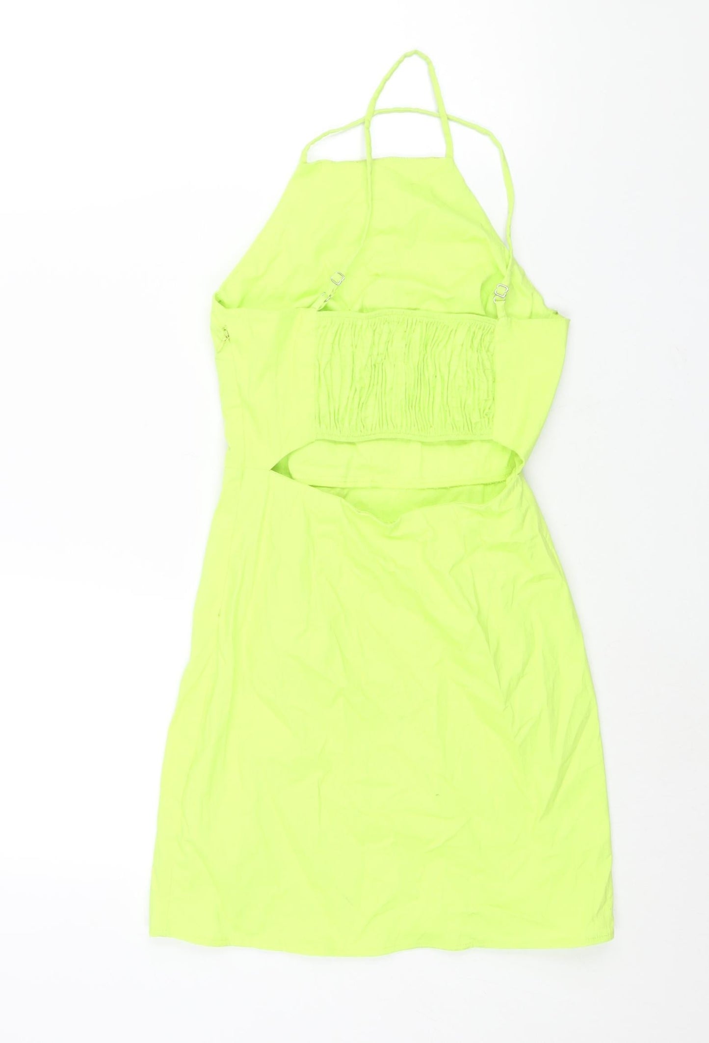 Bershka Womens Green Polyester Mini Size XS Square Neck Zip - Back Cut Out Front Slit Neon