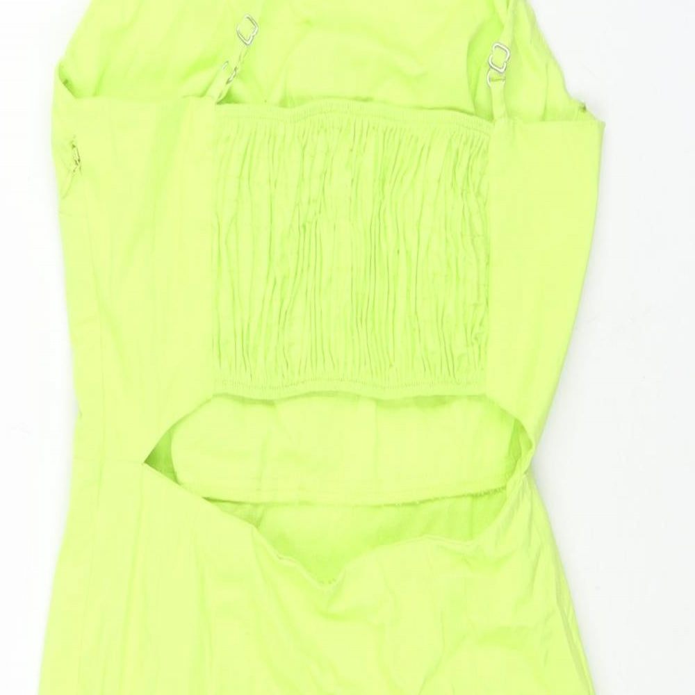 Bershka Womens Green Polyester Mini Size XS Square Neck Zip - Back Cut Out Front Slit Neon