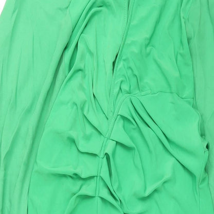 Next Womens Green Polyester Shift Size 12 Collared Snap - Front Slit Rouched