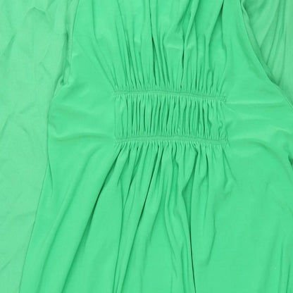 Next Womens Green Polyester Shift Size 12 Collared Snap - Front Slit Rouched