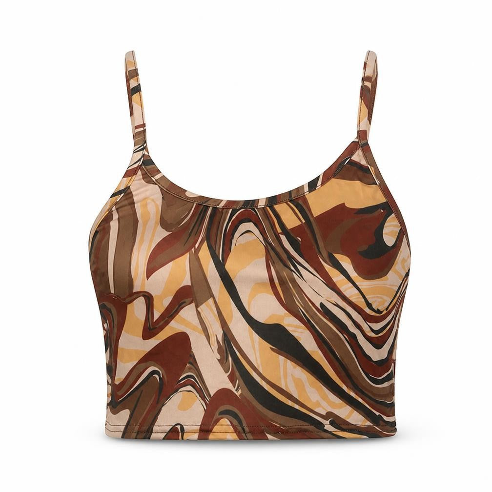 PRETTYLITTLETHING Womens Brown Polyester Cropped Tank Size 4 Scoop Neck