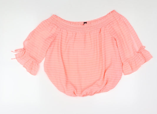 New Look Womens Pink Polyester Basic Blouse Size 10 Off the Shoulder - Frill Tie Neon