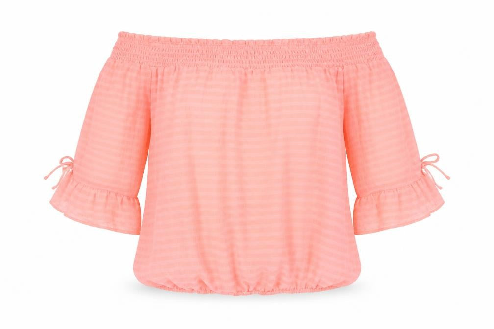New Look Womens Pink Polyester Basic Blouse Size 10 Off the Shoulder - Frill Tie Neon