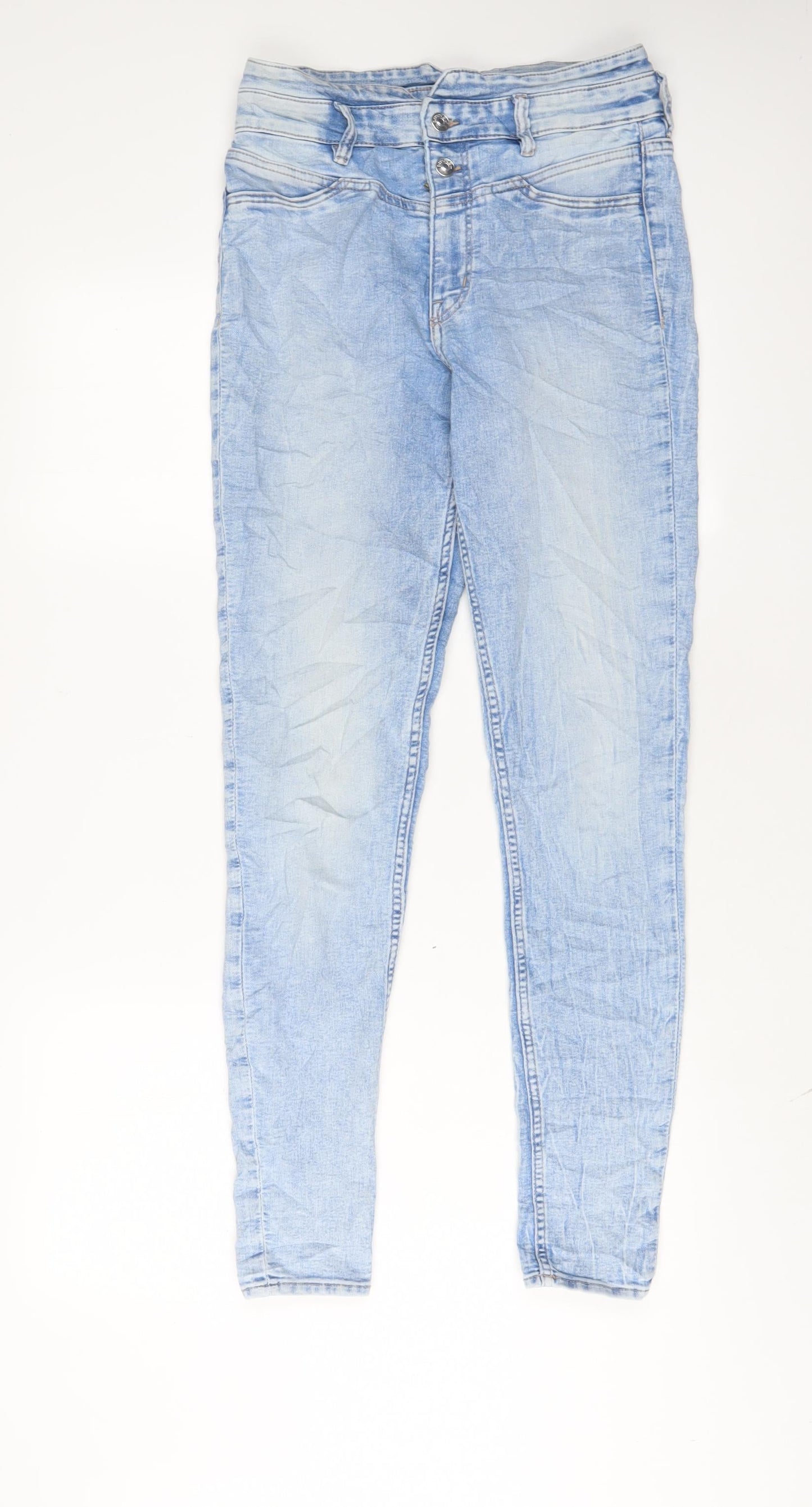 H&M Womens Blue Cotton Skinny Jeans Size 10 L30 in Regular Zip