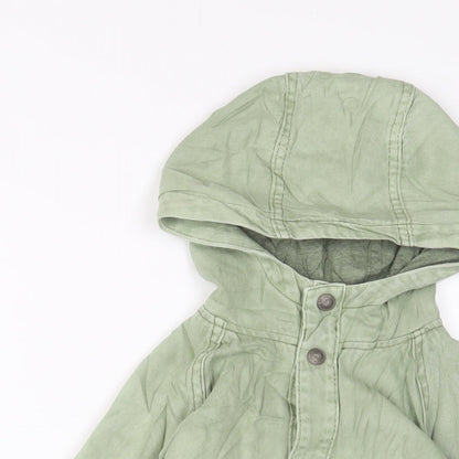 Close-up detail of Zara boys’ green basic jacket jacket, size 3-4, years snap