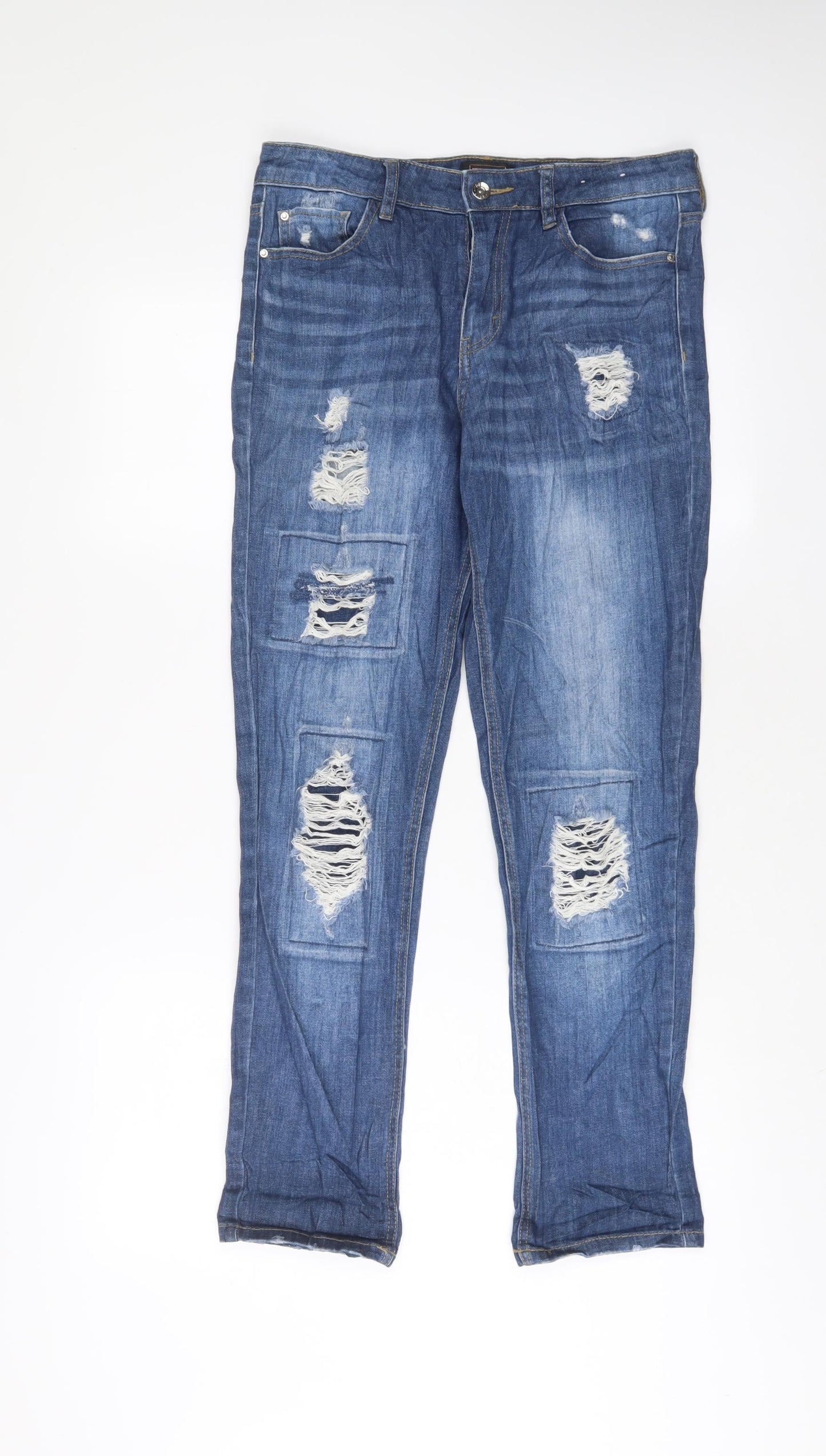 F&F Womens Blue Cotton Straight Jeans Size 10 L28 in Regular Zip
