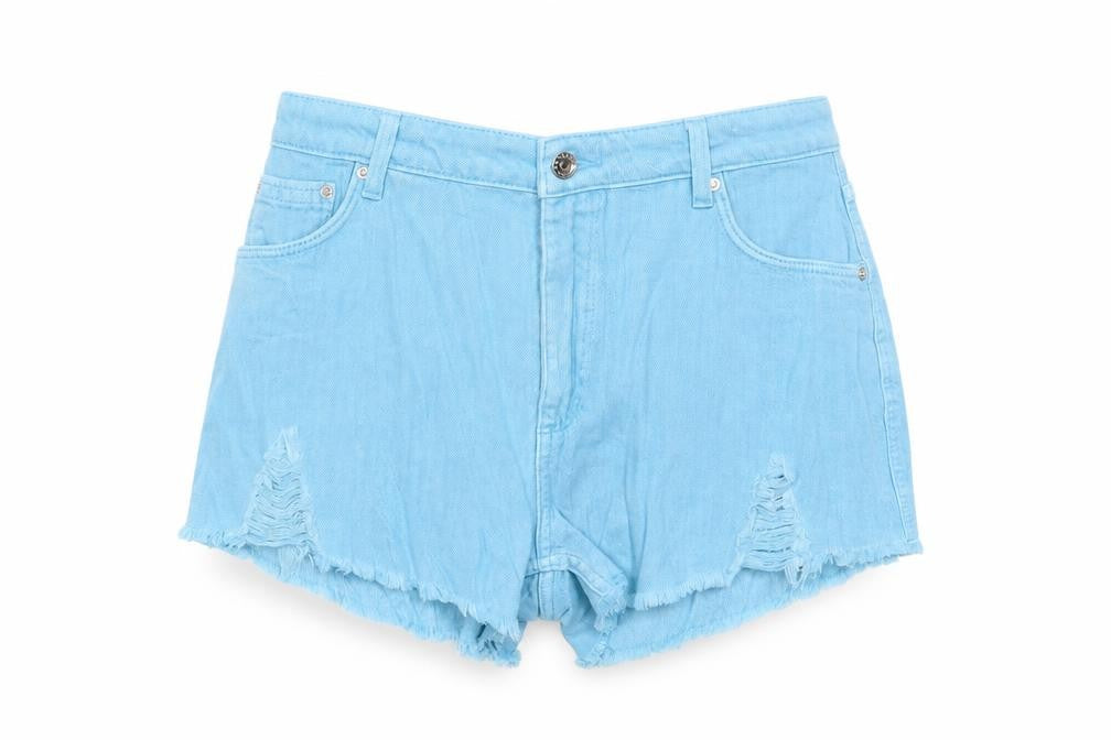 Bershka Womens Blue Cotton Basic Shorts Size 8 L3 in Regular Zip