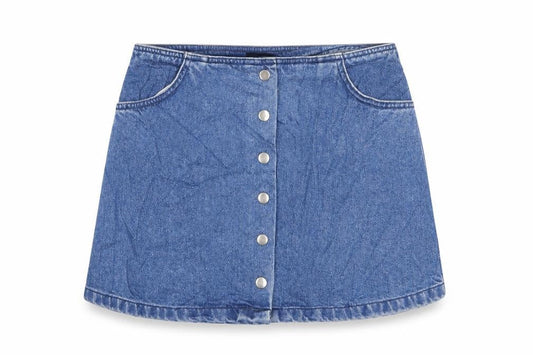 Topshop Womens Blue Cotton A-Line Skirt Size 28 in Button