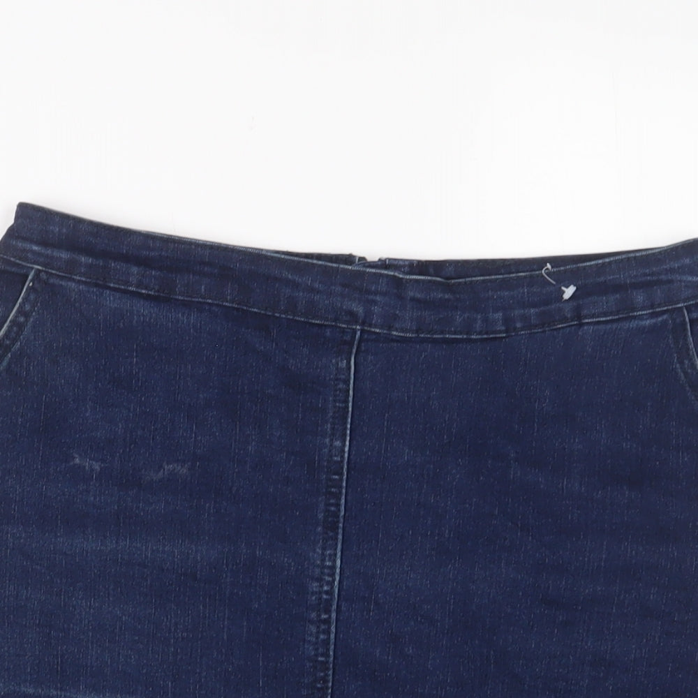 Oasis Womens Blue Cotton A-Line Skirt Size 6 Zip