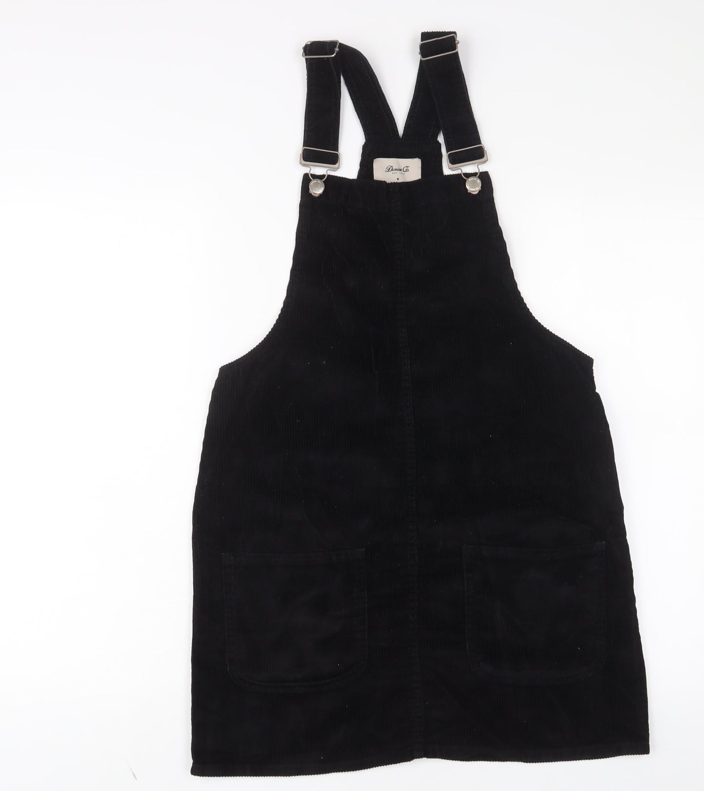 Denim & Co. Womens Blue Cotton Pinafore/Dungaree Dress Size 12 Square Neck Button