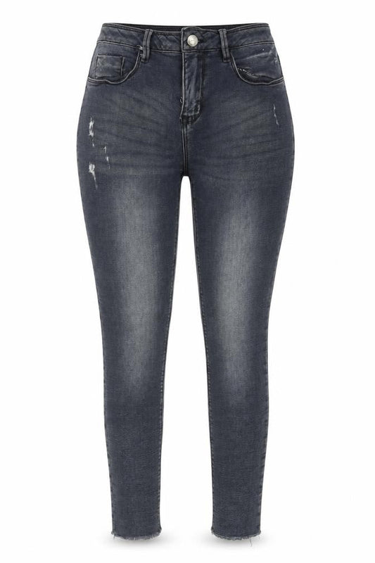 Front view of Denim & Co. women’s grey cotton skinny jeans, size UK 12, 27-inch leg regular zip
